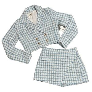 Jason Wu- NWT Blue and White Tweed Cropped Blazer and Mini Skort Matching Set